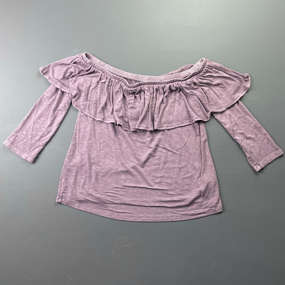 American Eagle Womens Large Purple Off Shoulder Ruffle Boho 3/4 Sleeve Blouse